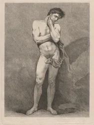 Stehender Mann in nachdenklicher Pose