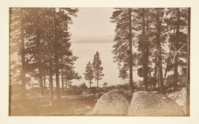 Vier Eisenbahnszenen und vier Ansichten des Lake Tahoe: Lake Tahoe von Warm Springs