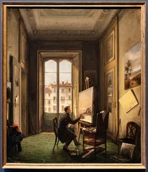Porträt des Malers Giuseppe Canella in seinem Atelier in Mailand