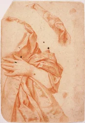 Draperiestudie zur linken Hälfte einer weiblichen Halbfigur und eine Wiederholung des Draperiums um ihren Nacken