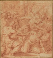 David bietet König Saul den Kopf von Goliath an