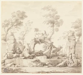 Entwurf für einen Brunnen mit Pegasus, für die Villa Albani, Rom