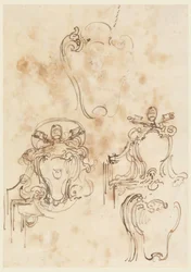 Zeichnung, Skizzen für Rahmen und Wappenschilder, 1758–69