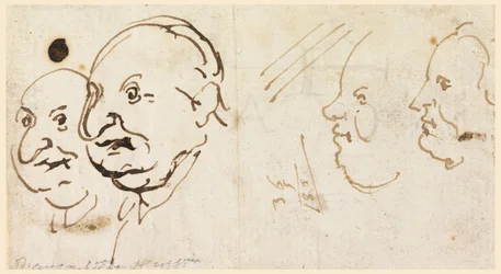 Skizzen von vier Köpfen in Karikatur, 1725–75