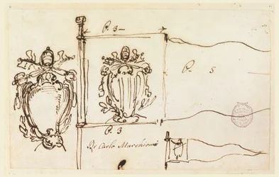 Drei Skizzen für einen Standard von Papst Benedikt XIV., 1740–58