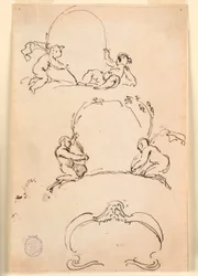 Drei Skizzen von Kartuschen, vor 1775