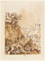 Landschaft mit Bergstadt
