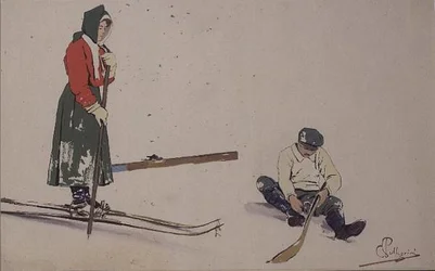 Seine Skier sichern (Farblitho)