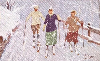 Drei Skifahrer im Schneesturm