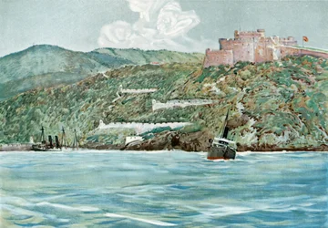 Der Eingang zum Hafen von Santiago, 7. Juli 1898