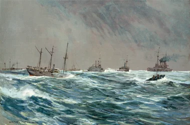 Kriegsschiffe der Vereinigten Staaten bei stürmischem Wetter vor der kubanischen Küste