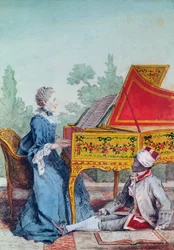 Porträt von Mademoiselle Desgots von Saint-Domingue mit ihrem Sklaven Laurent