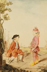 Die beiden jungen de Neuville Brüder auf einem Kai, 1767