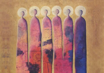 Bunte Heiligenscheinfiguren
