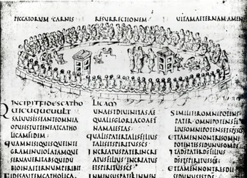 Illustration einer Szene aus einem der Psalmen, aus dem Utrechter Psalter, Kopie des Originals aus Reims, jetzt in der Universitätsbibliothek Utrecht