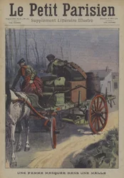 Eine maskierte Frau in einem Koffer