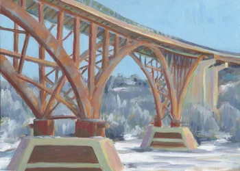 Orangene Winterbrücke
