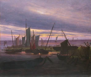Boote im Hafen am Abend, um 1828