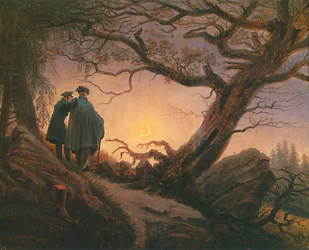 Zwei Männer, die den Mond betrachten