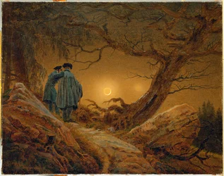 Zwei Männer betrachten den Mond