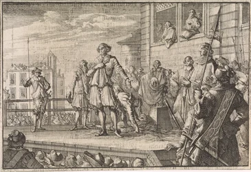 Thomas Wentworth, Graf von Strafford, spricht das Volk vom Schafott aus an, 1641