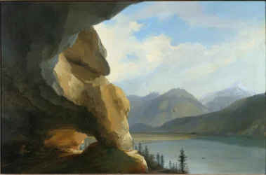 Blick von der Beatushöhle über den Thunersee auf die Schynige Platte