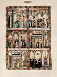 Miniaturen gewidmet der Heiligen Maria und ihren Wundern, aus Las Cantigas de Santa María (Lieder der Heiligen Maria), Fol. 156