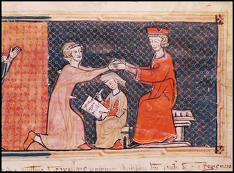 Der königliche Staatsanwalt, der Schreiber und der Feudalherr, aus Capbreu de Clayra et de Millas 1292
