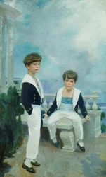 Die Velie-Jungen (Craig Combes Velie und John Deere Velie), ca. 1913