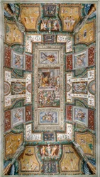 Pier Maria Rossi erhält die Ehre des Ordens vom Heiligen Michael, Ansicht der Decke der Sala delle Gesta Rossiane, Rocca dei Rossi, San Secondo, Parma, Italien, ca. 1570