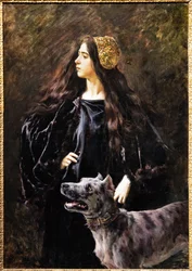 Eine Dame mit einem Hund