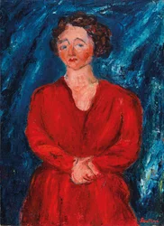 Die Frau in Rot auf blauem Hintergrund, ca. 1928