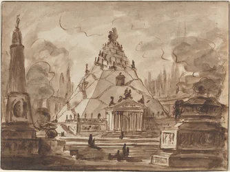 Architektonische Fantasie mit einem pyramidenförmigen Mausoleum, ca. 1747