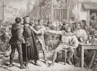 Lord Saye und Sele vor Jack Cade gebracht, 4. Juli 1450, aus 