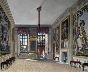 Audienzsaal der Königin, Gravur von William James Bennett, basierend auf einem Entwurf von Charles Wild, aus The History of the Royal Residences