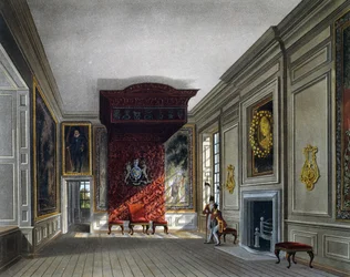Besprechungsraum des Königs, Gravur von Thomas Sutherland, basierend auf einem Entwurf von Charles Wild, aus The History of the Royal Residences