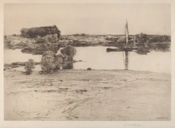 Ohne Titel (Flusslandschaft mit Boot)
