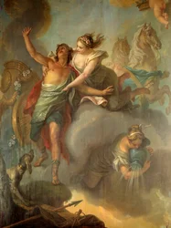 Aurora und Cephale. Aurora plant, Cephale zu entführen, den Bräutigam von Procis, in den sie verliebt ist. Gemälde von Charles Amedee Philippe van Loo, 1777. Troyes, Musée des Beaux Arts