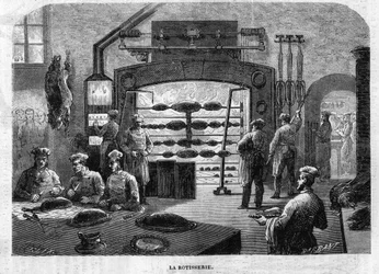 Die Braterei der Küchen des Palais des Tuileries im Jahr 1864. Gravur von F. Lix und Barbant nach einer Zeichnung von Moullin