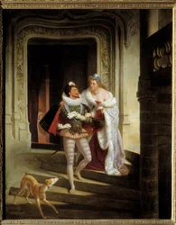 Die Marquise von Noirmoutiers, Charlotte de Beaune-Semblançay (1551-1617), versucht Heinrich I. von Lothringen, den Herzog von Guise, genannt der Narbige (1550-1588), davon abzuhalten, vor seiner Ermordung (1588) zur Versammlung der Stände von Blois im