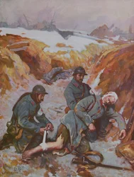 Rotes Kreuz Krankenschwester verbindet eine Wunde während des 1. Weltkriegs