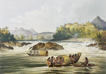 Das brasilianische Fort St. Gabriel am Rio Negro, aus „Views in the Interior of Guiana“, gestochen von George Barnard (tätig 1832-90), veröffentlicht von Ackermann, 1840