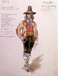 Kostüm des Kutschers für die Oper „Pagliacci“ von Ruggero Leoncavallo. Aquarell von Charles Bianchini