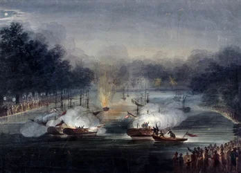 Ansicht eines Scheingefechts auf der Serpentine, Hyde Park, London, 1814