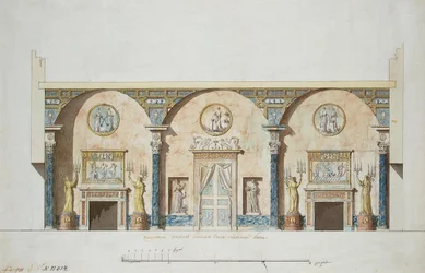 Entwurf für die Haupthalle im Achatpavillon in Zarskoje Selo, frühe 1780er