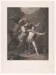 Chiron unterrichtet Achilles im Bogenschießen