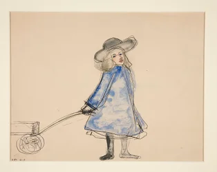 Mädchen zieht Wagen (Einfaches Mädchen im blauen Kleid) (recto); Skizze eines Mannes (verso)