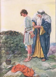 Soll Isaak sterben? Illustration aus Durch die Bibel, Virtue Publishing, 1928