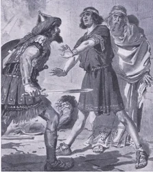 Das Leben von Kroisos gerettet durch seinen stummen Sohn, aus My Magazine, veröffentlicht 1922 (Litho)