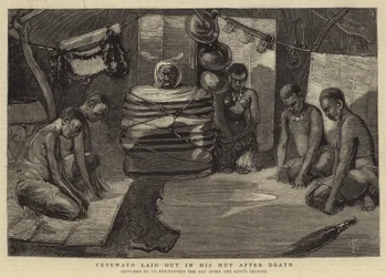 Cetewayo in seiner Hütte nach dem Tod